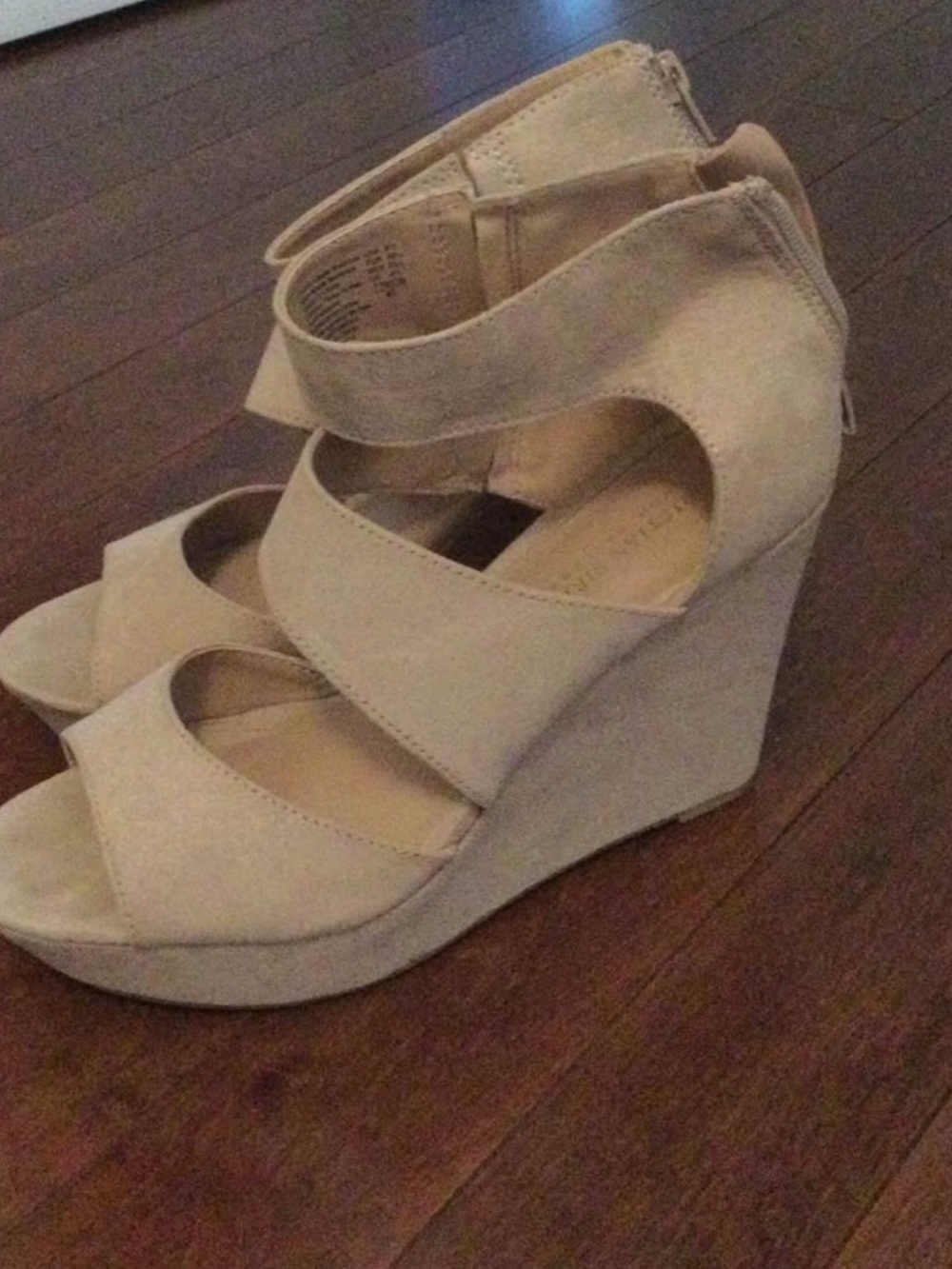 Beige faux sued platform sandals